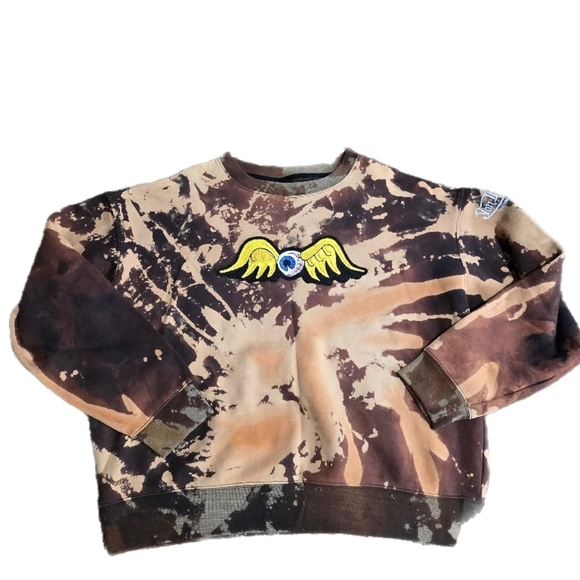 Vintage Von Dutch Flying Eyeball Unisex Sweatshirt Size Large Brown Tie Die - Picture 3 of 8